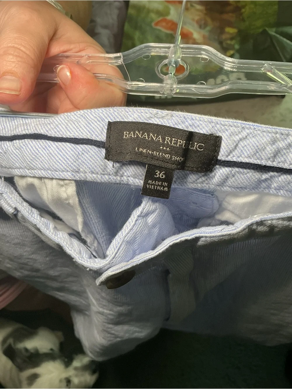 Banana Republic Linen Blend Shorts Men's 36 Light Blue Casual Summer Flat Front